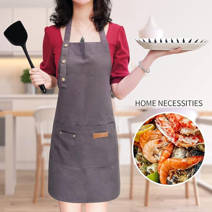 Apron for Men Women with Adjustable Straps and Large Pockets, Canvas Cotton - Image 3