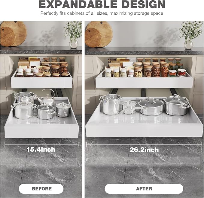 Seinloes 1 Pack Pull Out Cabinet Organizer 21" Deep, Full Extension 3 Slide - Image 9