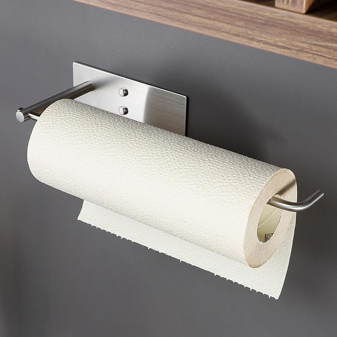 ZUNTO Paper Towel Holder Under Cabinet, Adhesive and Screwed Paper Towel Rack - Image 3
