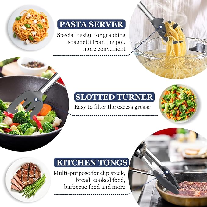 TeamFar Kitchen Utensils, for Nonstick Cookware Frying Flipping Draining - Image 4