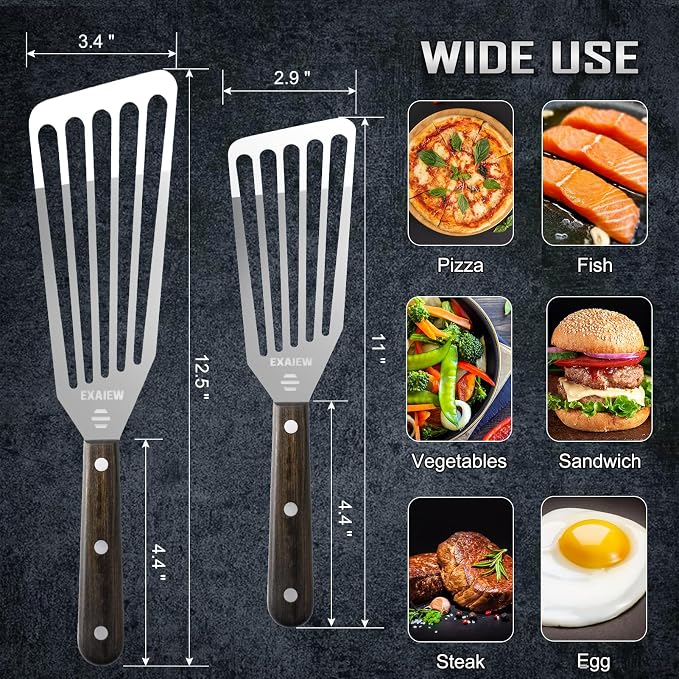 2 Pack Fish Spatula Stainless Steel, Flexible Fish Turner Spatula Perfect - Image 3