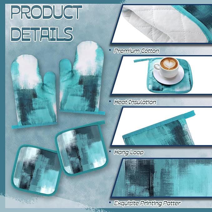 Bencailor 6 Pcs Teal Kitchen Accessories Teal Kitchen Towels Pot Holders and - Image 5