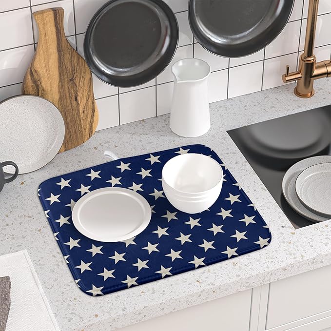 Patriotic July of 4th Blue Star Dish Drying Mat - Image 6