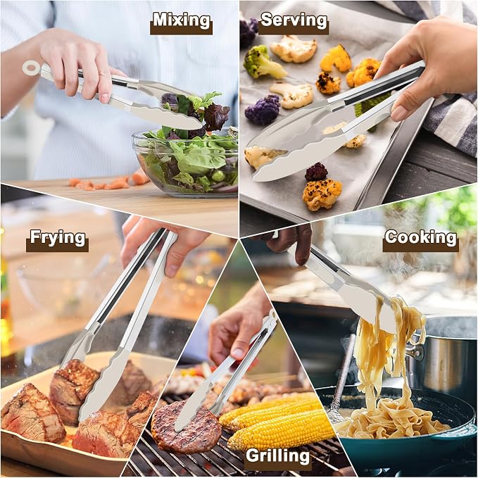 TeamFar Kitchen Tongs, Heat Resistant Silicone Tongs, Locking Design & - Image 7