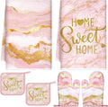 Bencailor Light Pink 6 Pcs Marble Kitchen Decor Gold Pot Holders Oven Mitts 2 by Bencailor