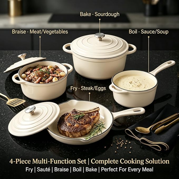 QuliMetal Enameled Cast Iron Cookware Set, 4-Piece Pots and Pans Set - Image 9