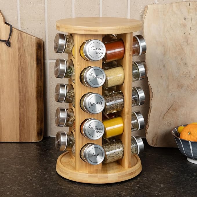 Orii 20 Jar Rotating Bamboo Spice Rack - Image 4