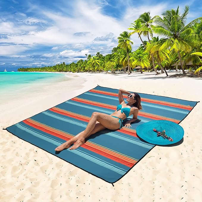 WIWIGO Beach Blanket Waterproof Sandproof Beach Mat 79" X 83"/10'x9'for 2-8 - Image 5