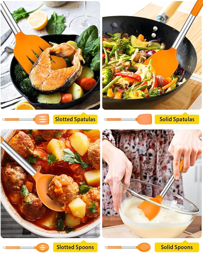 Pack of 4 Silicone Cooking Utensils Set, Non Stick Large Solid Spatulas - Image 3