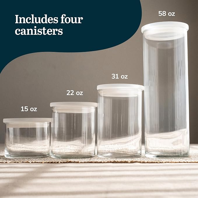 Libbey Stacking Cylinder Assorted Storage Jars, Stackable Glass Jars Set of 4 - Image 3