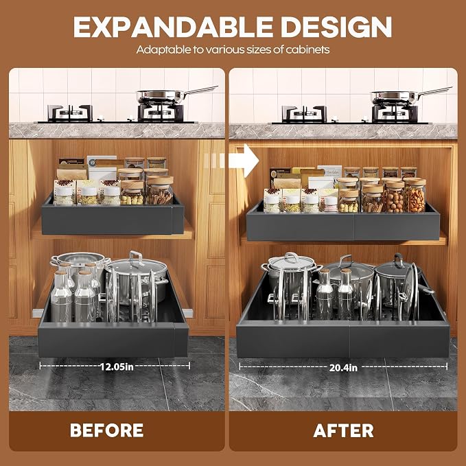 Seinloes 6Pack Expandable Pull Out Cabinet Organizer 21"Deep - Image 3