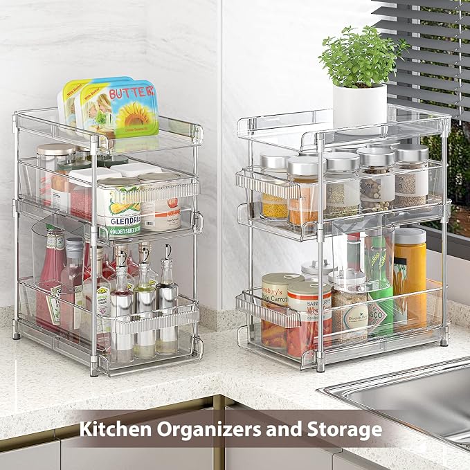 Clear Bathroom Organizers 2 Sets 3 Tier, Pull Out Organizer and Storage - Image 8