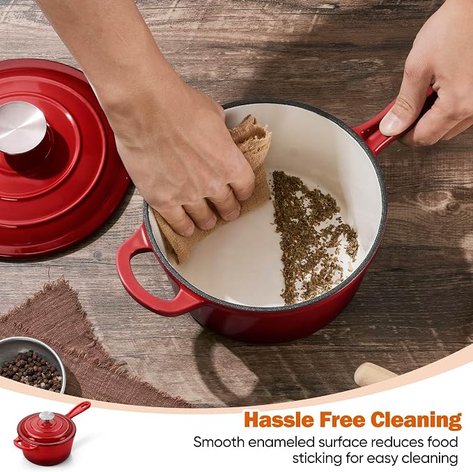 Homikit Small Sauce Pan with Lid, 2QT Enameled Cast Iron Saucepan, Enamel Cast - Image 6