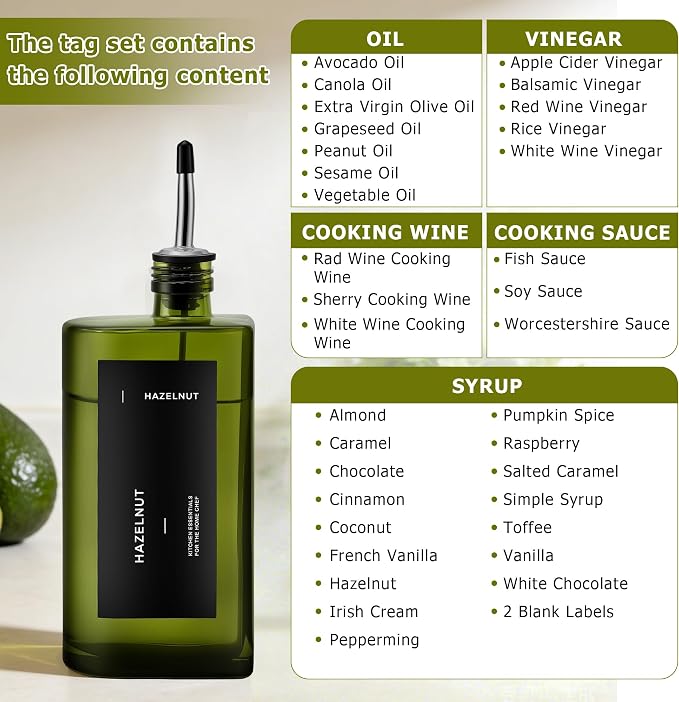 R DRURLCD Green Glass Olive Oil Dispenser, 16.9oz/500ml Curved Cooking Oil and - Image 7