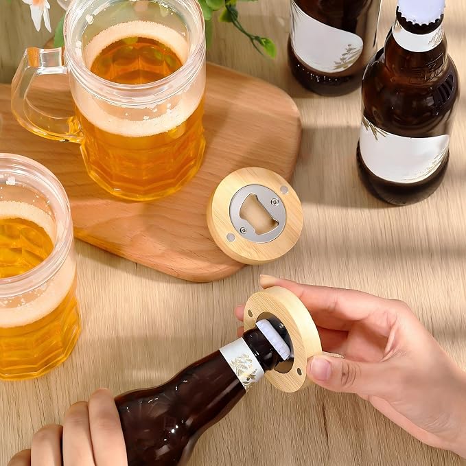 Vesici 24 Pcs Magnetic Bottle Opener 2.5in DIY Wood Round Shape Beer Openers - Image 4