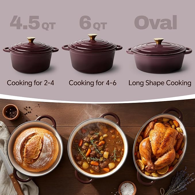 6 Quart Dutch Oven Pot with Lid, Non Stick Enameled Cast Iron Dutch Oven - Image 3