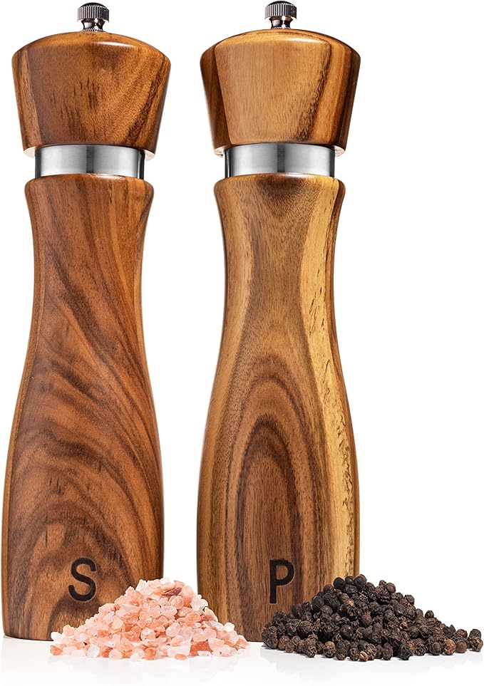 Gennua Kitchen Wooden Salt and Pepper Grinder Set: Refillable Salt & Pepper by GennuaKitchen