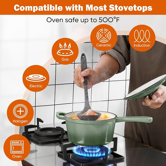 Homikit 1 QT & 2 QT Saucepan Set, Enameled Cast Iron Saucepan - Image 5