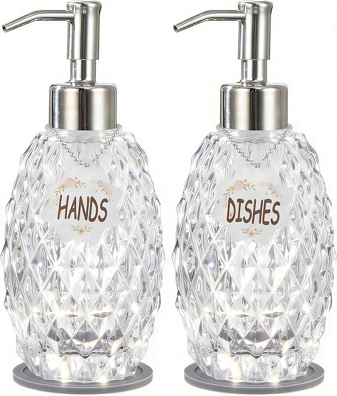 MALACHI Soap Dispenser Set, Crystal-Textured Diamond Glass by MALACHI