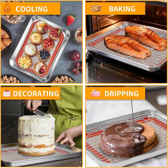Baking Sheet Pan Set of 12, CEKEE Stainless Steel Cookie Sheets - Image 8