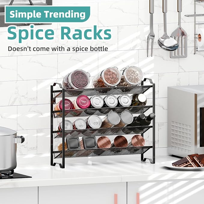Simple Trending 2 Pack 4 Tier Spice Rack Organizer, Stackable Kitchen Counter - Image 4