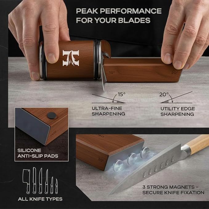 Rolling Knife Sharpener Kit – 3-Stage 400/1000/3000 Grit Discs – 15° & 20° - Image 4