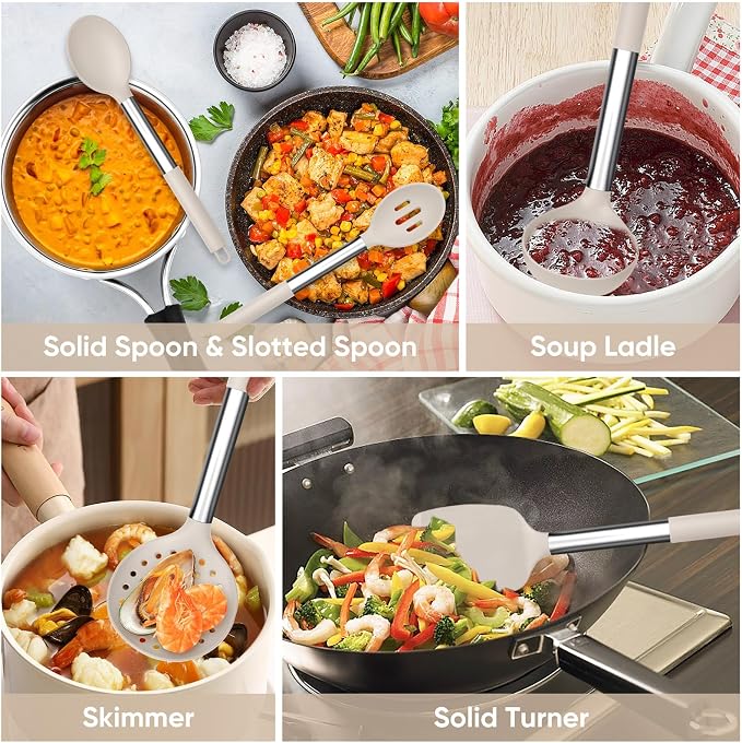TeamFar Kitchen Utensils Set of 8, Silicone Utensils Kitchen Tools Set - Image 5