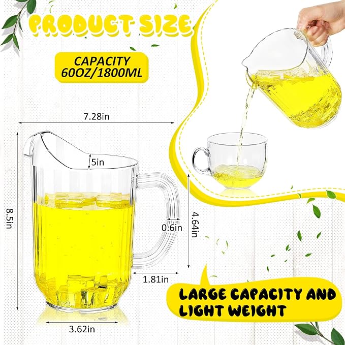 Tessco for you 12 Pcs Plastic Pitchers 60 Ounce Clear Restaurant Jug Large - Image 2