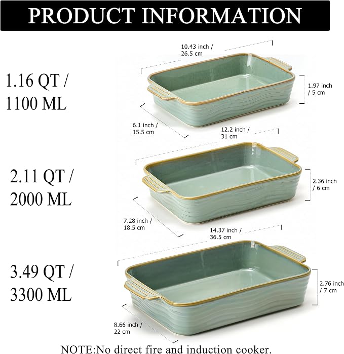 Ceramic Baking Dish Set of 3, Casserole Dishes - Image 4