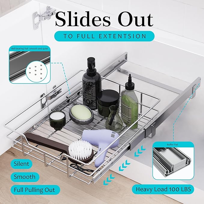 Pull Out Cabinet Organizer 11" W X 22" D, Slide Out Drawers - Image 3