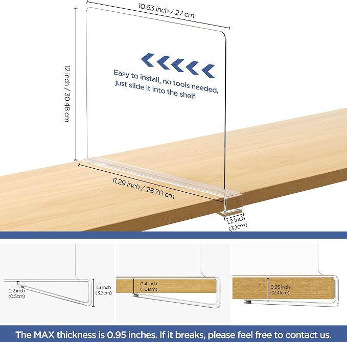 HBlife Clear 12 Inches Tall Acrylic Shelf Dividers - Image 2