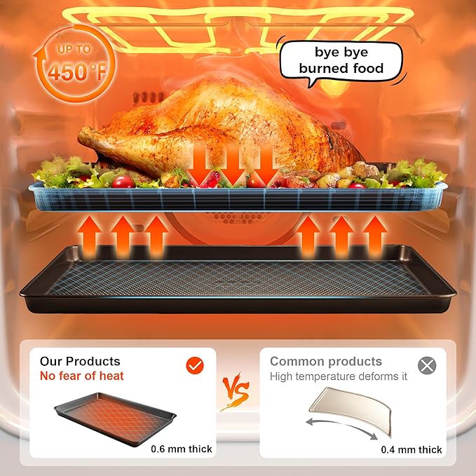 HONGBAKE 2 Pack Half Sheet Pan Set, 1/2 Cookie Sheets - Image 6