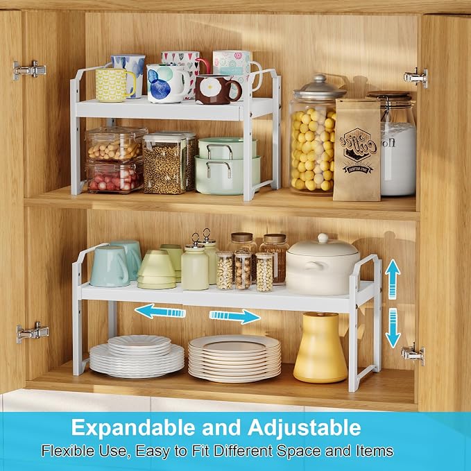 X-cosrack 2 Pack Expandable Kitchen Cabinet Shelf Organizer, Stackable - Image 5