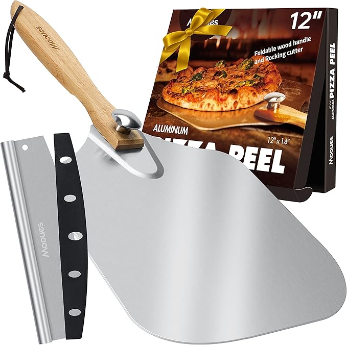 Pizza Peel Aluminum Pizza Spatula, Mooues 12 inch Metal Pizza Paddlewith Rocker by Mooues