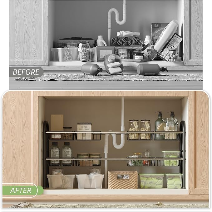 NETEL Under Sink Organizers and Storage, 2 Tier Expandable Under Cabinet - Image 4