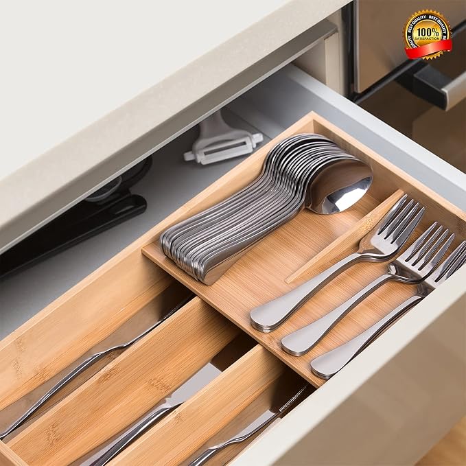 guiogc Bamboo Silverware Organizer, Kitchen Silverware Drawer Organizer - Image 7