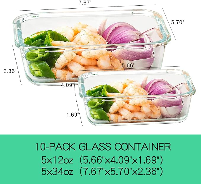 C CREST [10-Pack Glass Food Storage Containers, Meal Prep Containers - Image 2