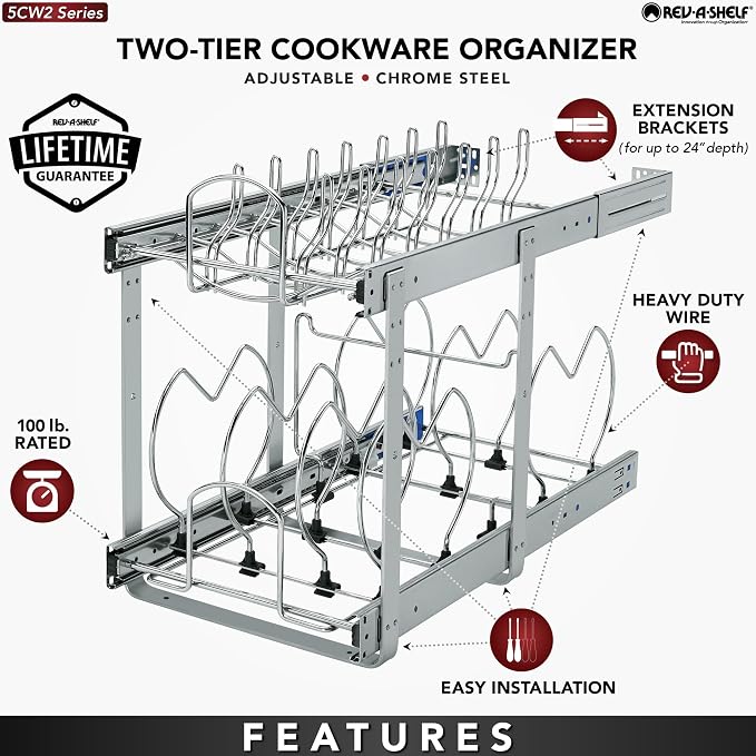 Rev-A-Shelf 2-Tier Kitchen Cabinet Pullout 11.75" Cabinet Organizer - Image 2