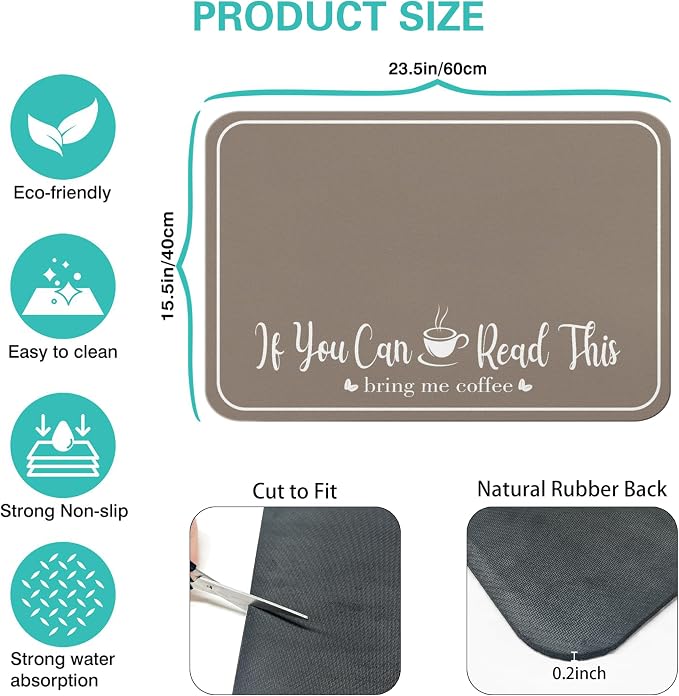 Coffee Bar Mat for Countertops 23inx15in, Absorbent Hide Stain Anti-Slip Cafe - Image 6