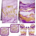 Bencailor Purple 6 Pcs Marble Kitchen Decor Gold Pot Holders Oven Mitts 2 Dish by Bencailor