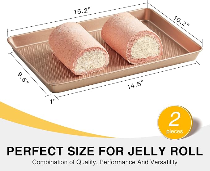 HONGBAKE 2 Pack Jelly Roll Pan 15x10, Commercial Cookie Sheets - Image 3