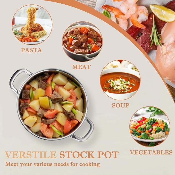Herogo 12 QT Stock Pot, Tri-ply 18/10 Stainless Steel Cooking Pot - Image 6