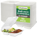 Freshware Compostable Clamshell Food Containers 3-Compartment 50-Pack, by Freshware