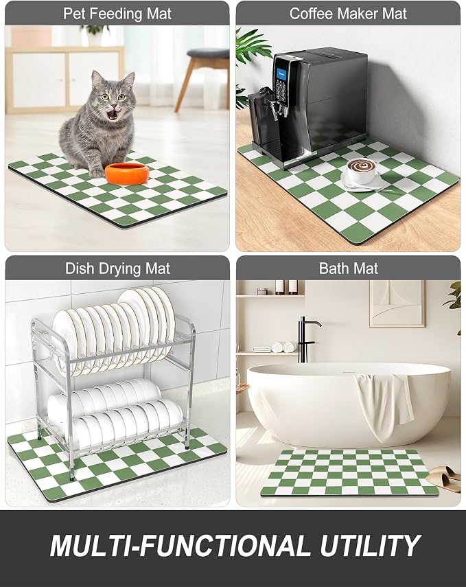 Rnivvi Dish Drying Mat for Kitchen Counter, XL 15 x 24" Cute Checkered - Image 7