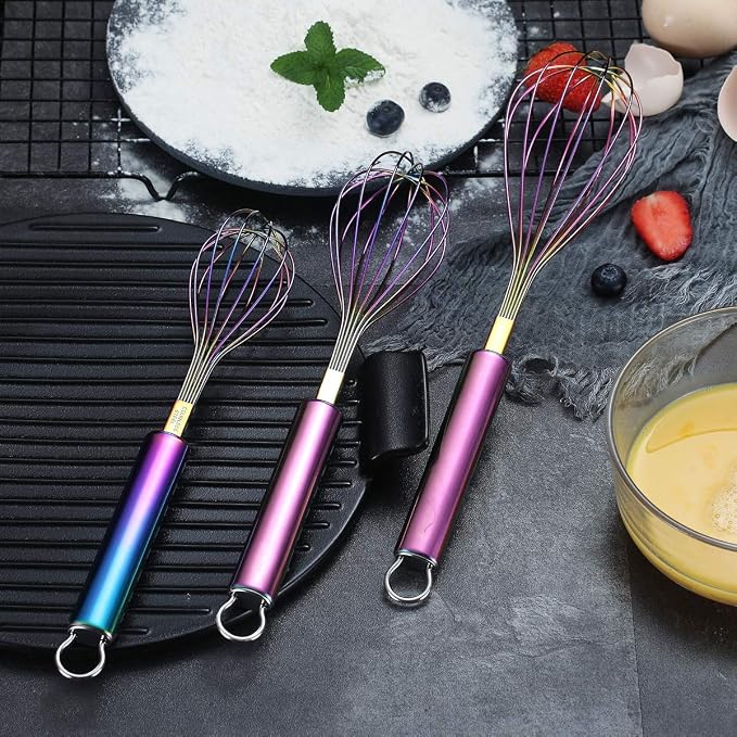 Berglander Rainbow Whisk Pack of 3 Stainless Steel 8", Titianium Plating - Image 8