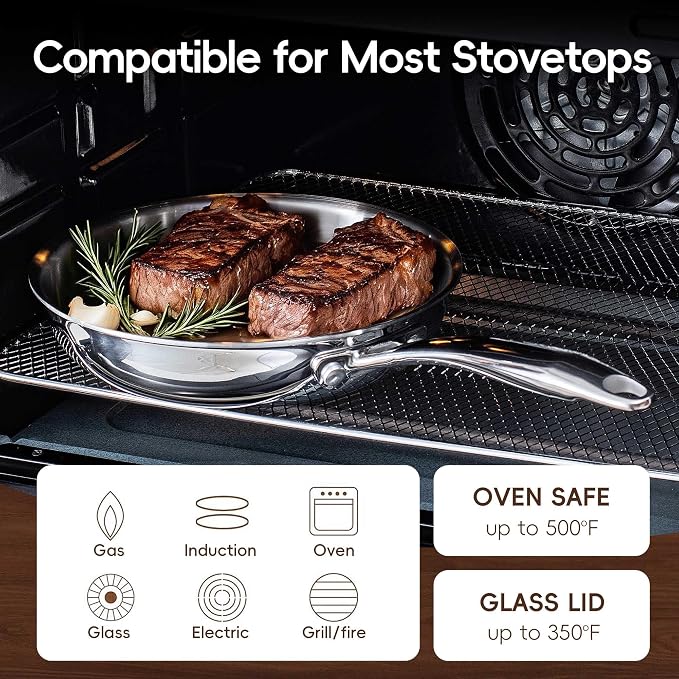 SuperCook 10 Inch Tri-Ply Clad Stainless Steel Frying Pan, Stainless Steel Fry - Image 4