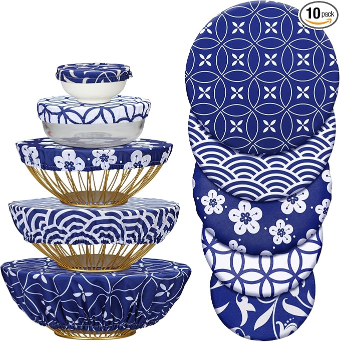 Patelai 10 Pcs Bowl Covers Reusable in 5 Size Stretch Cloth Fabric Elastic Food by Patelai