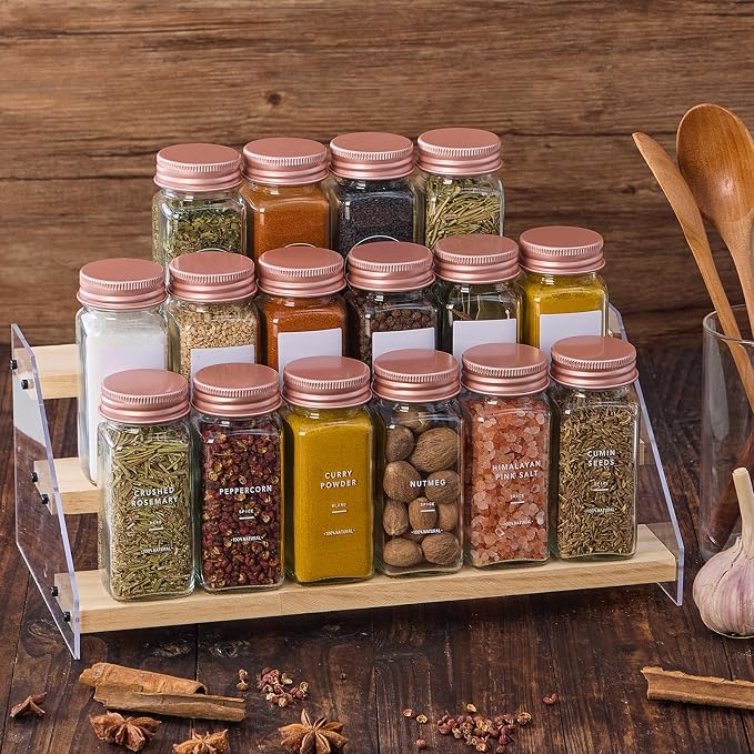 24 Pcs Glass Spice Jars with Labels and Pink Metal Caps, 4oz Empty Spice - Image 5
