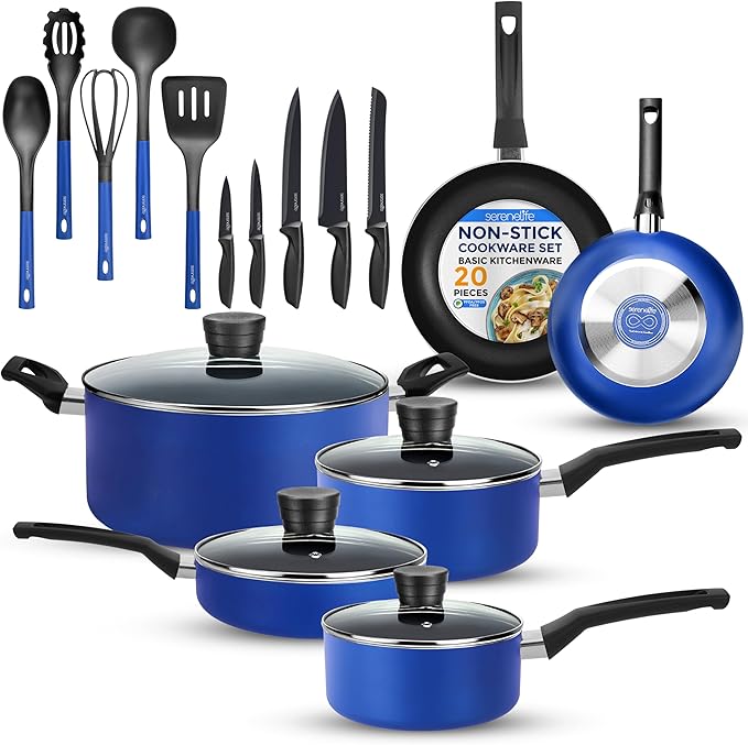 SereneLife 20-Piece Blue Cookware Set by SereneLife