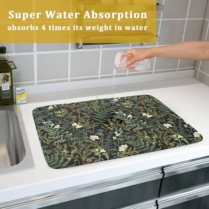 Green Plants Dish Drying Mat for Kitchen Counter Microfiber Absorbent Dish - Image 7